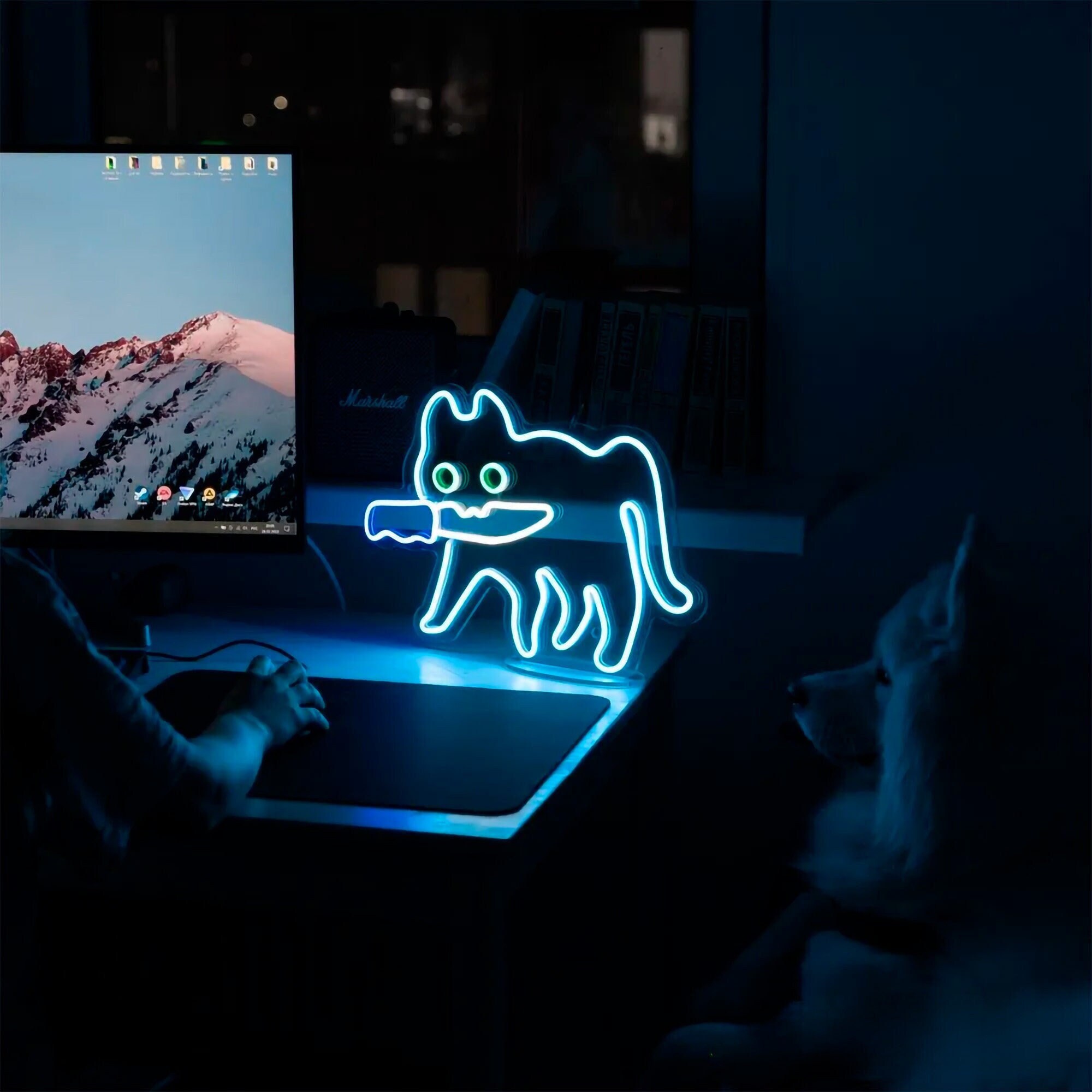 Sneaky Cat Neon Sign – Dimmable LED Wall Light, USB Powered, Funny Cat Shaped Decor For Bedroom, Cat Cafe, Man Cave, Halloween