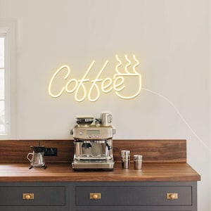 Luzes de néon de café, sinal de LED de bar de café, arte de parede de cozinha aconchegante e quente, sinalização iluminada artesanal fofa