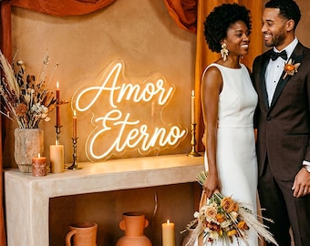 Amor Eterno LED Neon Sign, Spanish Wedding Love Light for Reception Table, Romantic Ceremony Decor and Couple Photo Backdrop Display