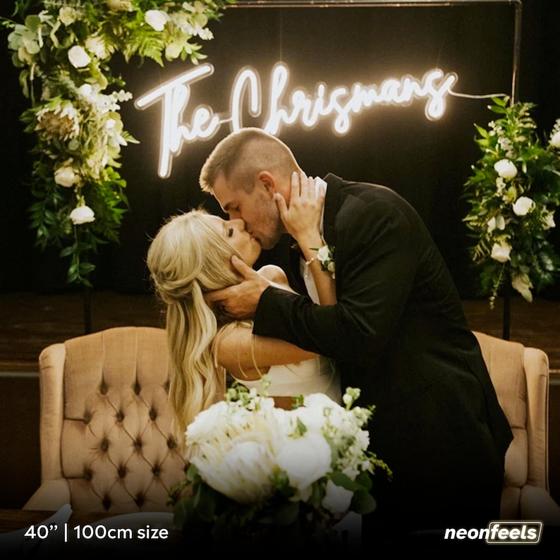 Wedding neon sign for photo zone, greenery wall image 3