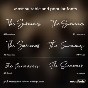 May include: A graphic showing six different font styles for the text "The Surnames". Each font is labeled with a number and a name, such as "#1 Barcelona" and "#2 Handsome".
