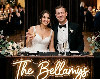 Sweetheart Table LED Neon Sign, Custom Wedding Last Name Light for Reception Dinner, Personalized Head Table Decor and Photo Display