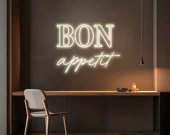 Bon Appetit Neon Light, kitchen french decor LED sign, custom personalized signage lamp, modern aesthetic dining room accessory