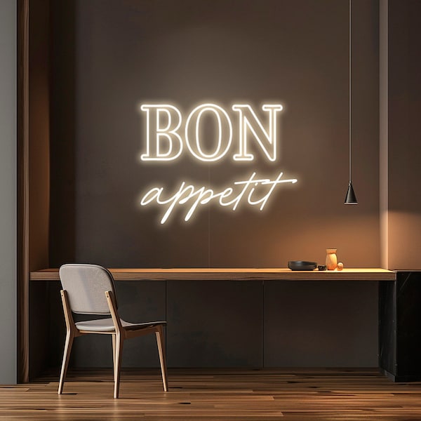 Bon Appetit Neon Light, kitchen french decor LED sign, custom personalized signage lamp, modern aesthetic dining room accessory