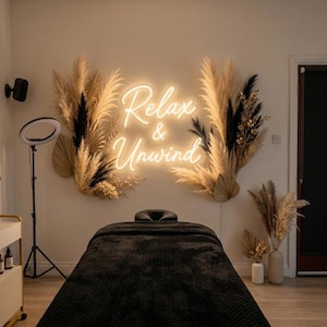 Letrero de neón LED "Relájate y desconecta", luz de pared para spa, decoración para sala de masajes, letrero luminoso para dormitorio, acento para salón de belleza, letrero de pared para estudio de bienestar.