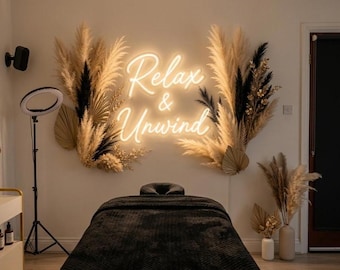 Relax & Unwind LED Neon Sign, Spa Wall Light, Massage Room Decor, Bedroom Glow Sign, Salon Lounge Accent, Wellness Studio Wall Sign