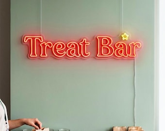 Treat Bar Neon Wall Light, Snack Corner Sign for Staff Lounge, Workplace Goodies Display, Office Pop Up Decor for Teams