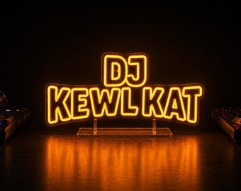LED Neon Sign Custom DJ Name, Freestanding Acrylic Music Booth Light, Personalized Party Decor for Club Event, Studio Desk Display