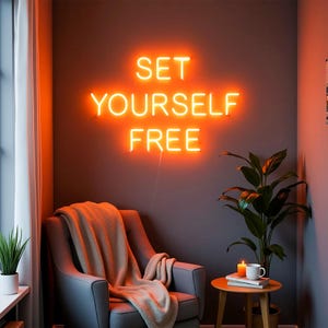 Set Yourself Free - LED-Neonlicht, helles Neonlicht, minimalistisches Design, motivierende Botschaft für moderne Innenräume