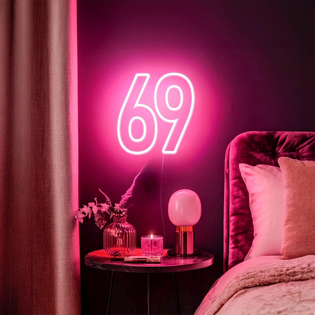 69 ネオンサイン、楽しいピンクの LED ライト、パートナーや友人への