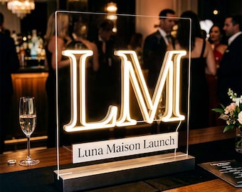 Monogram Tabletop Neon Light, Freestanding Acrylic Display, Custom Initial Sign, Launch Party Decor, Reception Accent