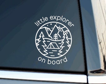 Baby On Board Car Decal | Little Explorer On Board | Child On Board Sticker | Outdoor Car Decal | Adventure Decal | Sun Stars Camping Decal