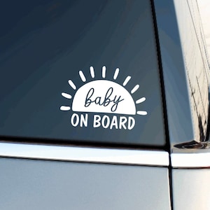 Naklejka na samochód Baby On Board | Naklejka Baby On Board | Prosta naklejka na samochód | Słońce | Minimalistyczna mama | Minimalistyczne dziecko | Zwykły | Winyl
