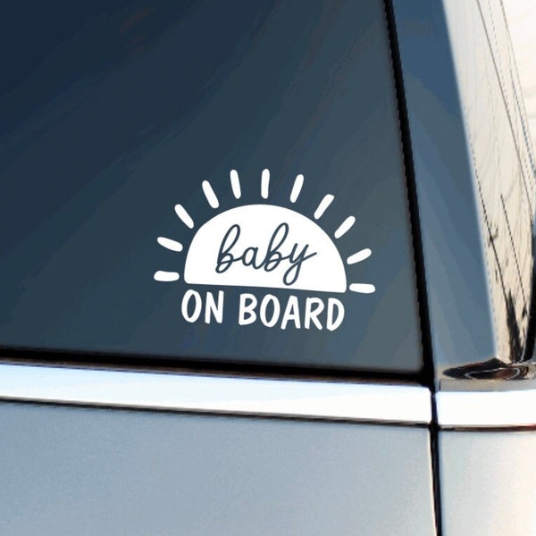 Décalcomanie de voiture bébé à bord | Autocollant bébé à bord | Autocollant de voiture simple | Soleil Soleil | Maman minimaliste | Bébé minimaliste | Plaine | Vinyle
