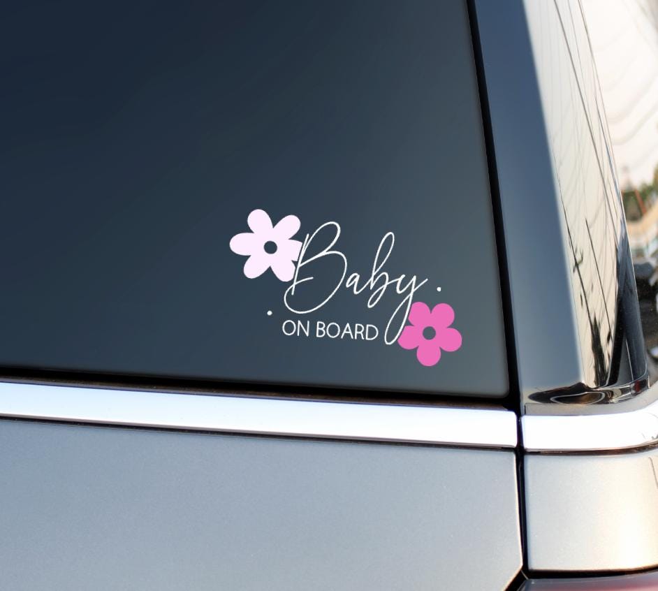 Baby On Board Car Decal | Baby On Board Sticker | Pink Car Sticker | Cute Floral | Minimalist Mama | Flower Baby | Flower Girl Baby On Board
