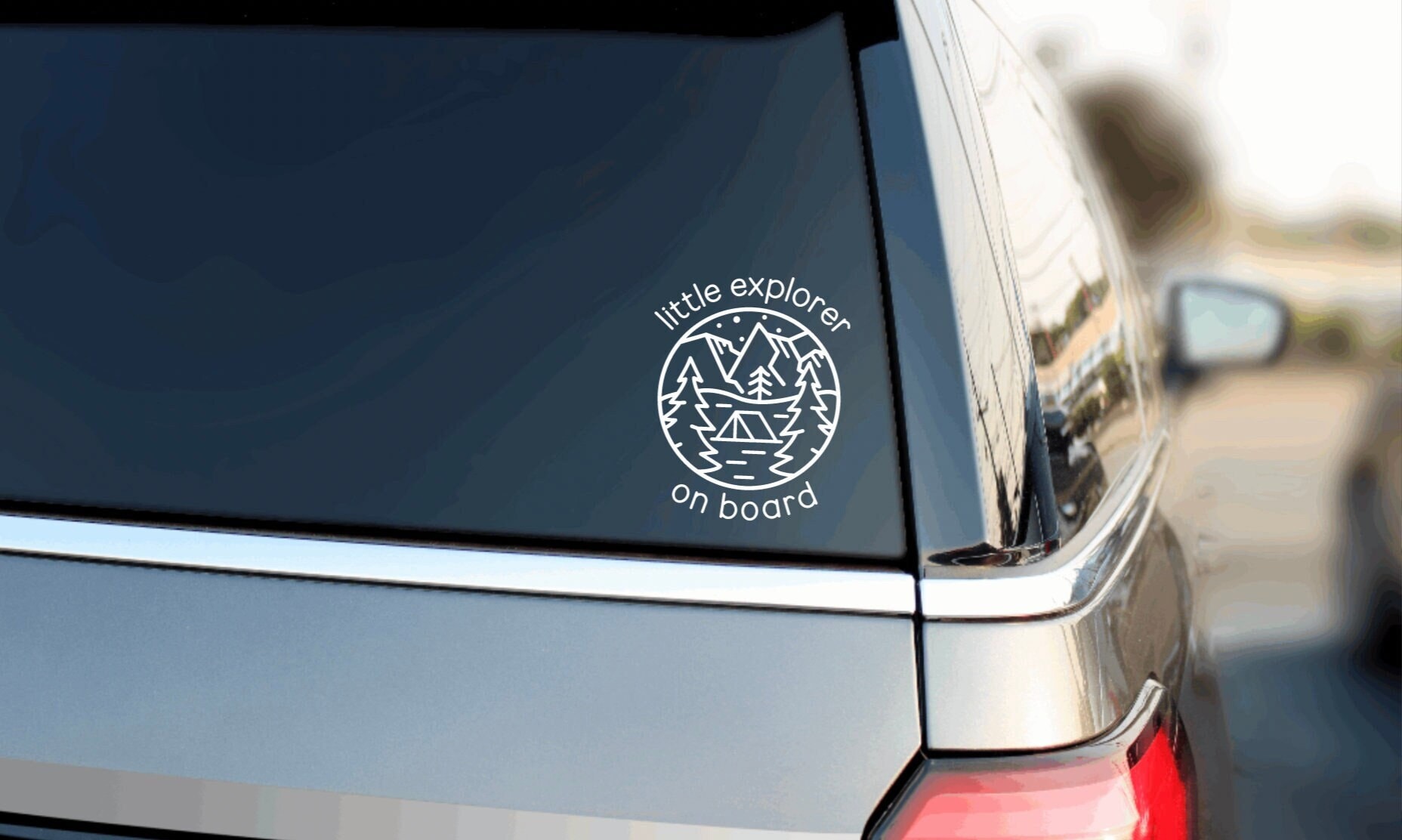Baby On Board Car Decal | Little Explorer On Board | Child On Board Sticker | Outdoor Car Decal | Adventure Decal | Sun Stars Camping Decal