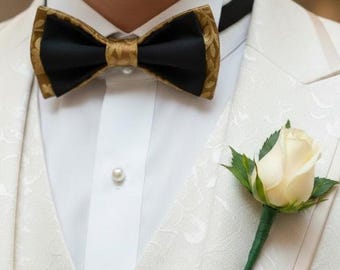 Pre-tied groom bow tie Black gold tuxedo bow tie Wedding mens accessories