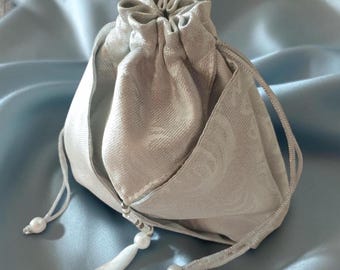 Bröllopspengarpåse Brudväska med dragsko Keepsake Silverbrokadpottväska med tofs
