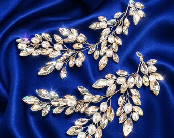 Silver rhinestone bridal hair vine Set of 2 Crystal wedding headpiece