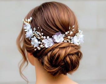 Vintage bridal hair vine Flower wedding headpiece White pearl romantic hair jewelry