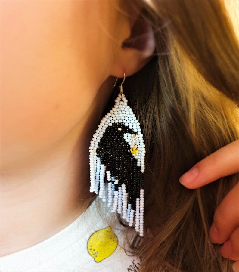 Witchy Raven Earrings Beaded. Crow Earrings. Teacher Earrings. Etsy