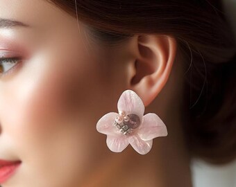 Bridal stud orchid earrings Flower wedding blush pink porcelain earrings Romantic bride jewelry