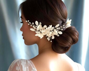 Bridal pearl flower hair pins Cold porcelain white wedding hair accessories