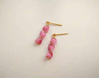 Accessories for Fashion Dolls in 11.5 inch / Pair of Earrings in Golden Color with Pink Glass Beads / Doll's Jewelry