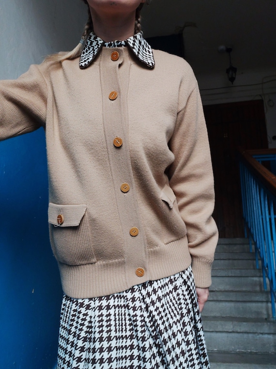 Leather buttons Unisex vintage cardigan