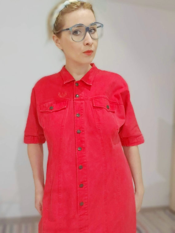 80s red denim dress