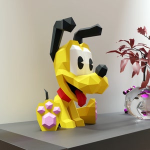 papercraft Cagnolino, Plutone, Pdf, SVG, formato DXF compatibile con cricut e cameo, modello digitale, 3D, carta, origami, cane carino