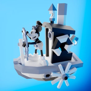 Papercraft Topolino battello a vapore, fai da te PDF, DXF e svg, Low Poly, origami, Pepakura, modello di carta, 3D