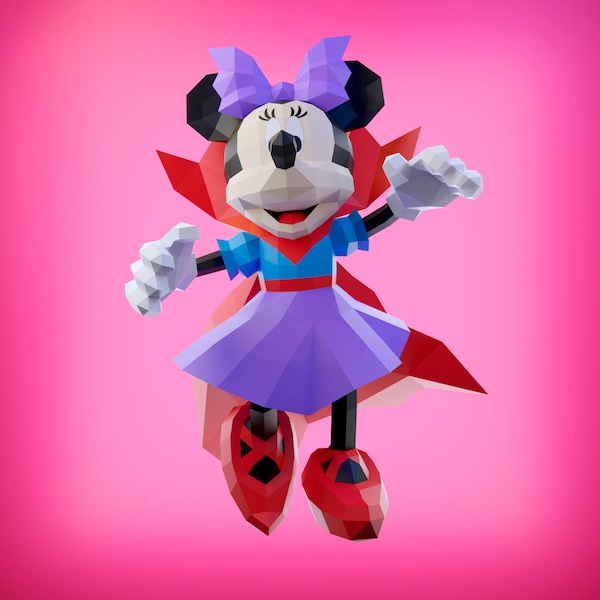 Papercraft minnie halloween template, DIY PDF, FDX, Svg Low Poly, mouse, day of the dead origami, Pepakura, Paper Model, 3D,