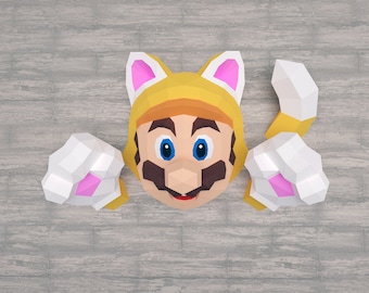 Papercraft mario, wall model, templates in digital format Pdf, Dxf and Svg, , Decoration, Low Poly, origami, PDF kit, Pepakura, Paper