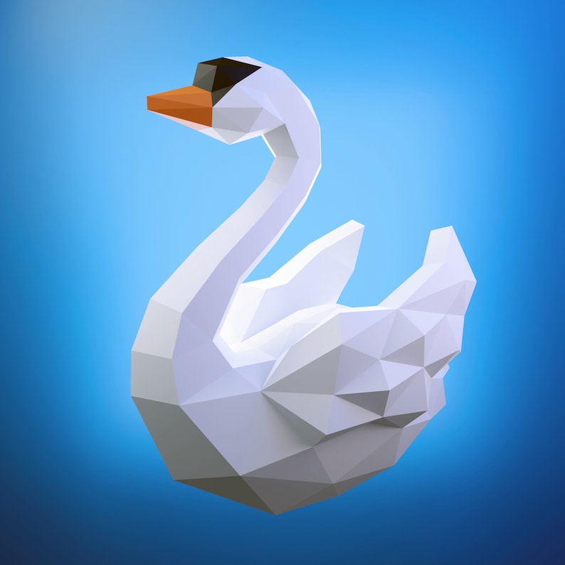 Papercraft Swan / Swan, DIY PDF, DXF, Low Poly, 3d, origami, Pepakura, Paper Model, 3D bild 1