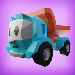 papercraft construction truck, DIY templates in PDF, DXF and svg, construction truck, Low Poly, origami, Pepakura, Paper Model, 3D