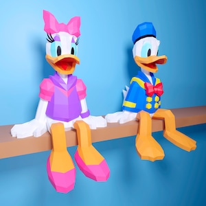 Papercraft daysi e donald, PDF fai da te, DXF, Low Poly, origami, Pepakura, modello di carta, 3D