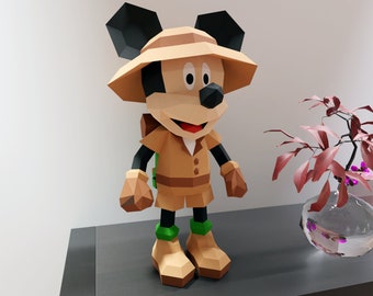 Papercraft Mickey Safari Pdf-, SVG- und DXF-Format kompatibel mit Cricut und Cameo, digitale Vorlage, 3D, Papier, Origami-Pepakura-Maus