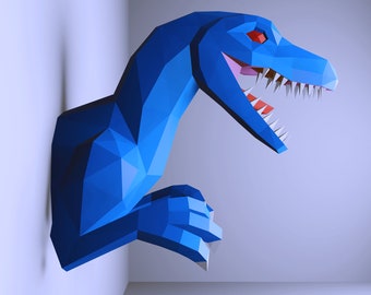 Kit fai da te per costruire un Velociraptor di carta, decorazione, low poly, origami, animale, kit PDF, Pepakura, scultura di carta di dinosauro