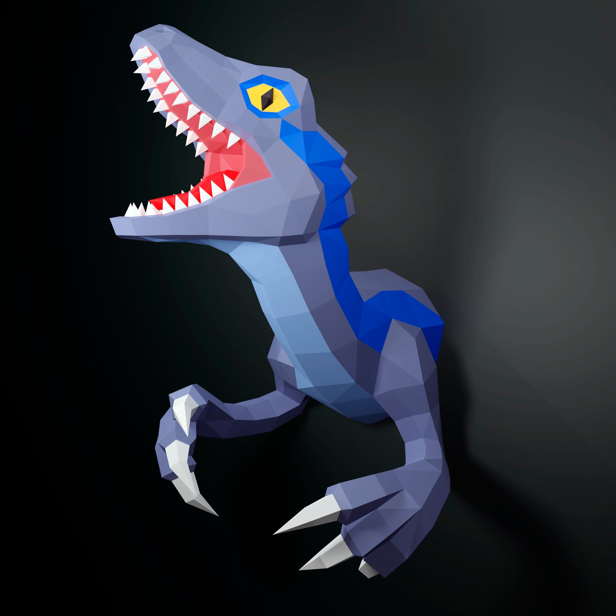 ペーパークラフト ヴェロキラプトル ブルー、恐竜、DIY、PDF