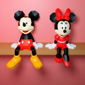 papercraft Mickey and MInnie mouse, Pdf, SVG and DXF format compatible with cricut and cameo, digital template, 3D, paper, origami, pepakura