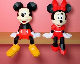 papercraft Mickey et MInnie mouse, format Pdf, SVG et DXF compatible cricut et cameo, gabarit numérique, 3D, papier, origami, pepakura