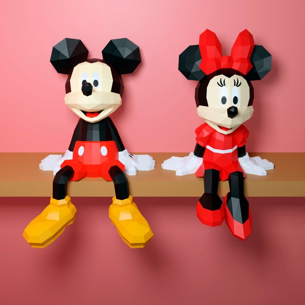 papercraft Mickey et MInnie mouse, format Pdf, SVG et DXF compatible cricut et cameo, gabarit numérique, 3D, papier, origami, pepakura