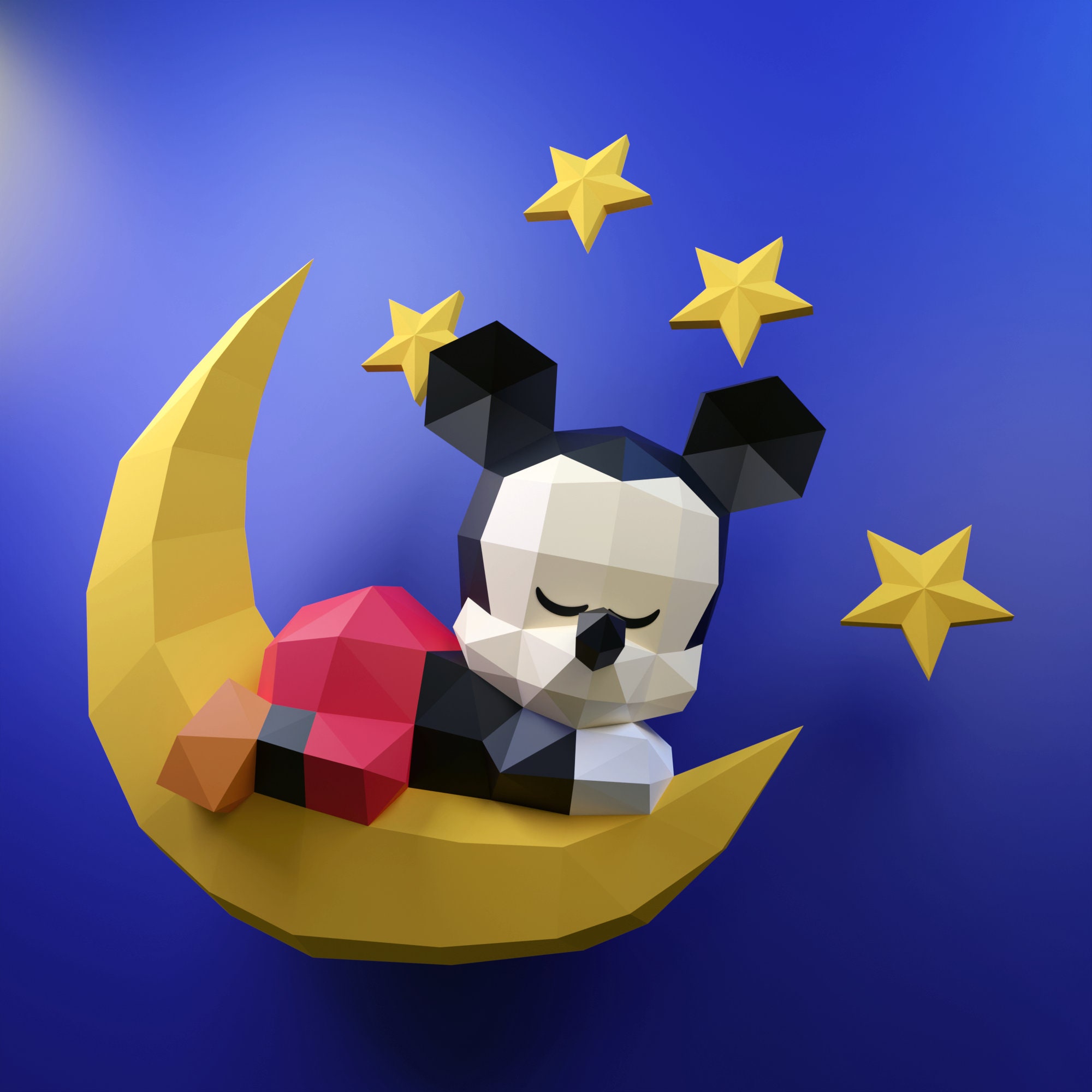 Papercraft Baby Mickey Sleeping Template, DIY PDF, FDX, Low Poly, Mouse ...