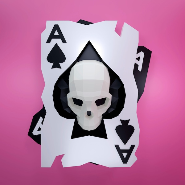 Papercraft playing card of hearts, playing card of hearts, skull, DIY PDF, FDX, Low Poly, origami, Pepakura, Paper Model, 3D