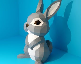 Papercraft bunny / conejito DIY PDF template, dxf, rabbit, conejo Low Poly,  origami, Pepakura, Paper Model, 3D