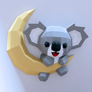 papercraft koala On The Moon, Pdf, SVG, format DXF compatible cricut et cameo, modèle numérique, 3D, papier, origami, koala sur la lune