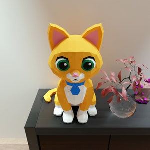 papercraft robotic cat Sox, Pdf, SVG and DXF format compatible with cricut and cameo, digital template, 3D, paper origami toy tory Buzz cat