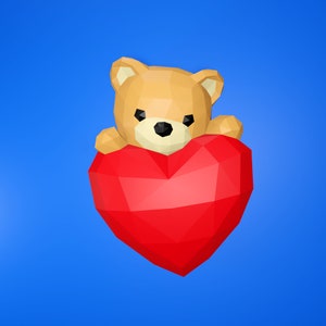 Papieren teddybeer met hart Sjabloon PDF /Teddybeer met hart - San Valentin, Valentijnsdag, liefde, low poly, liefde, Pepakura