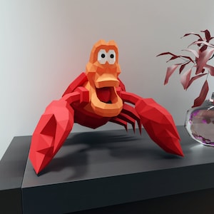 Papercraft Sebastian crab templates in digital format Pdf, Dxf and Svg, little mermaid, Decoration, Low Poly, origami, PDF kit, Pepakura